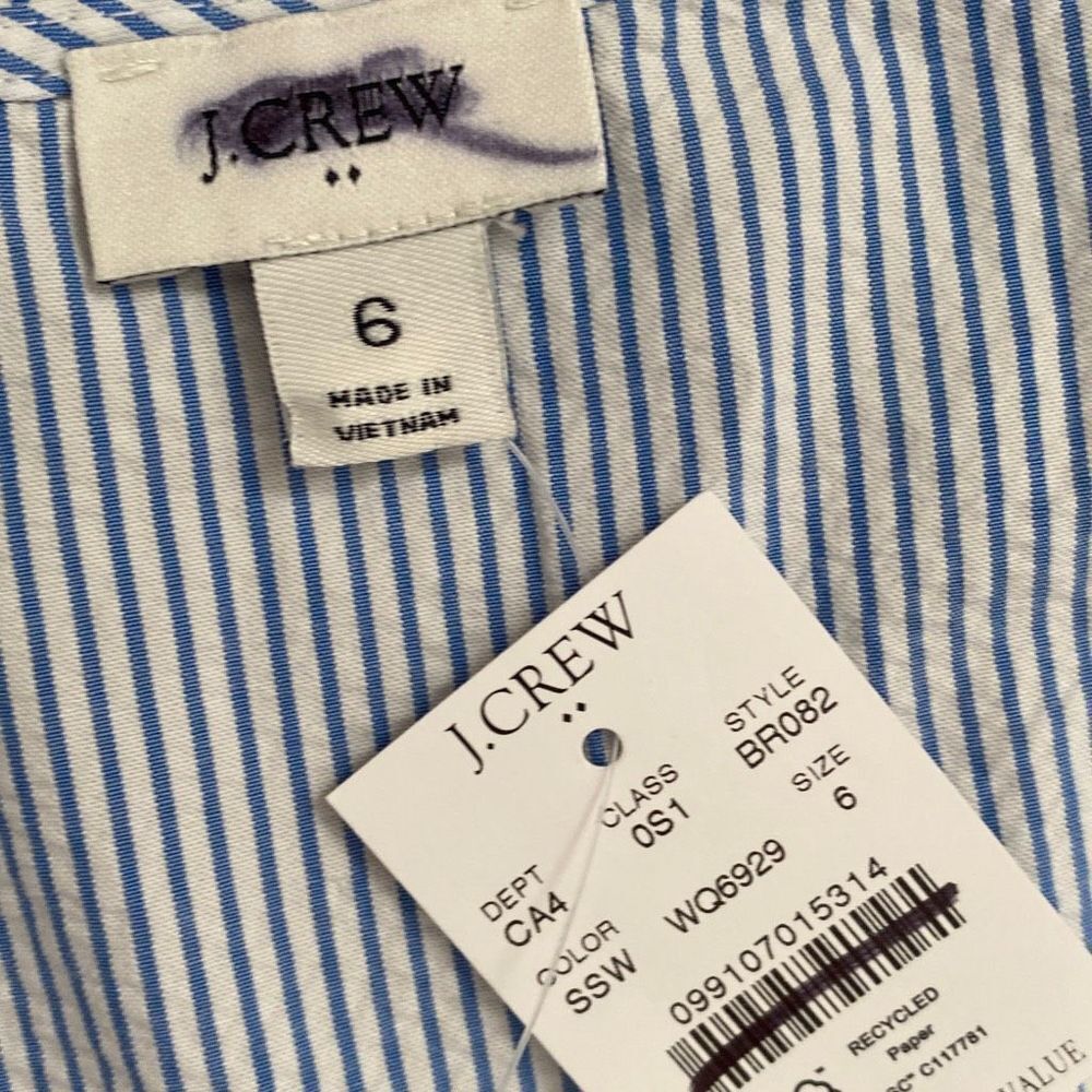 J. Crew Factory Seersucker ruffle mini dress Blue White Size 6 NWT - Picture 10 of 10